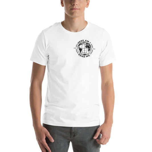 Christian T-Shirt featuring "Here Am I, Send Me" design, perfect for expressing faith and service in the UK.